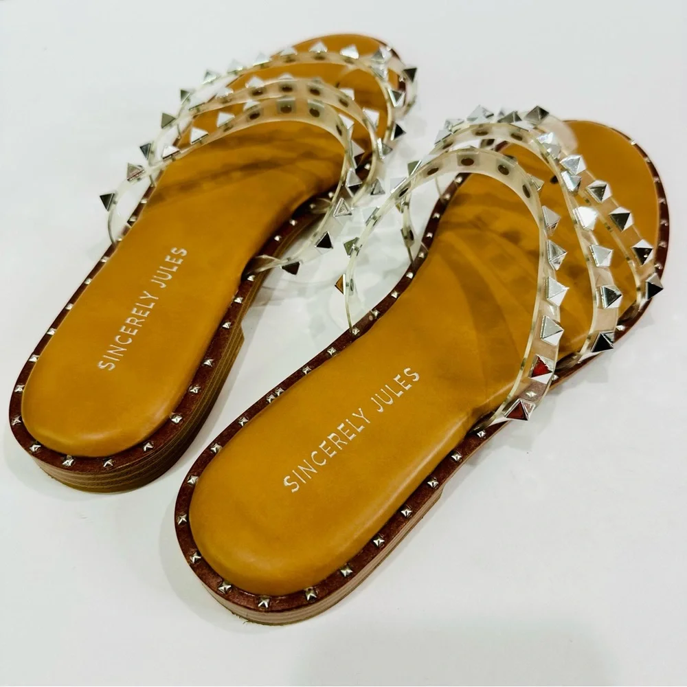 🩷 SINCERELY JULES LIKE NEW SIZE 7.5 STRAPPY SANDALS WITH METAL EMBELLISHMENTS - Picture 5 of 7